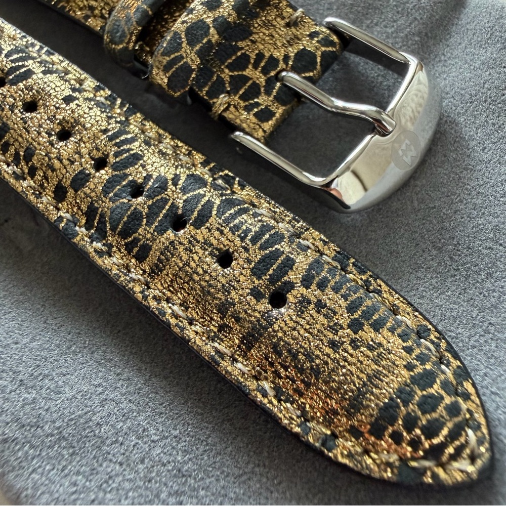 Michele Black and Gold Lace Leather Watch Strap - 18mm - Picture 15 of 16